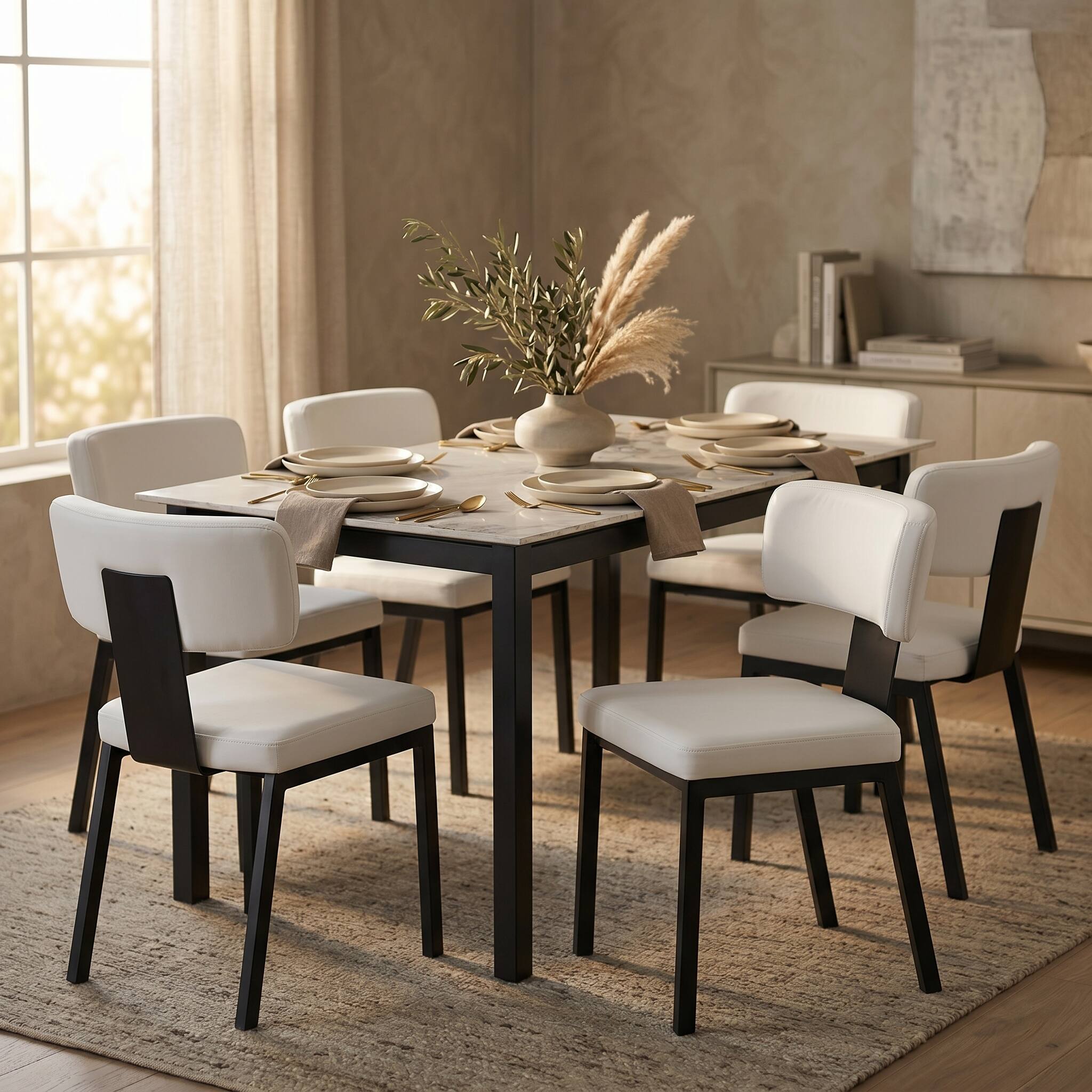 Angle. LeisureMod - Teres Leather Dining Chair, Ergonomic Mid-Century Modern Kitchen Accent Chair, Steel Legs - White.