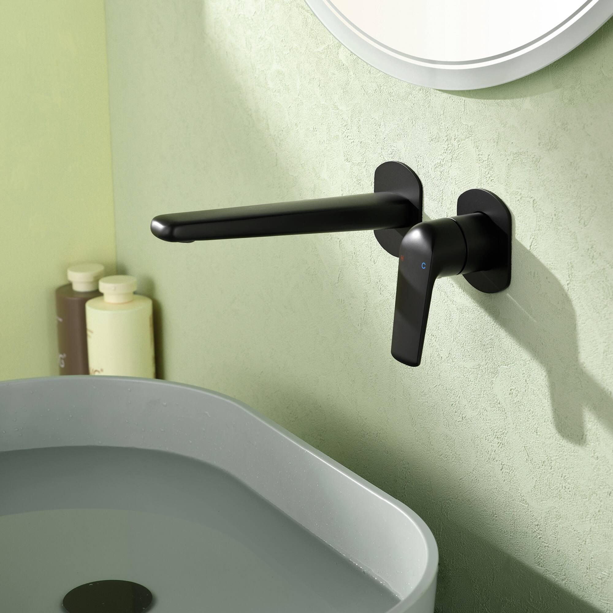 Alt View 2. Boyel Living - Matte Black Wall Mounted Bathroom Faucet Solid Brass Single Handle - Matte Black.