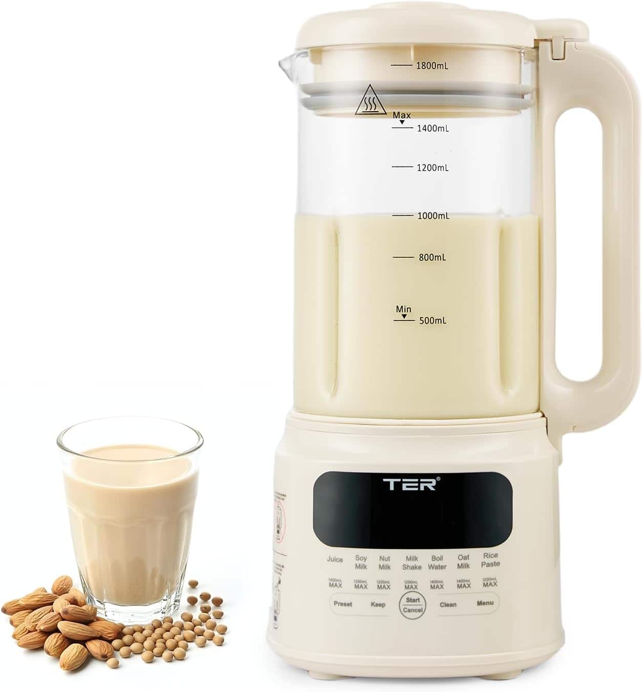 IULULU - 10-in-1 Nut & Bean Milk Maker - 1.5L, Preset Programs, Auto-Clean & Warm - Beige