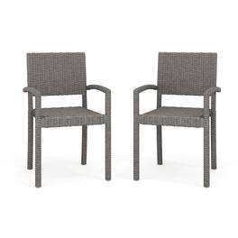 Martha Stewart - Bedford 2PK Outdoor Rattan Wicker Stackable Dining Armchairs - Gray