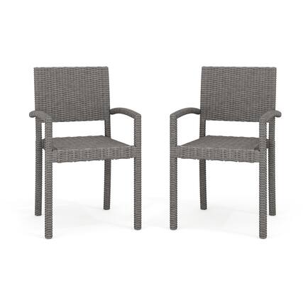 Front. Martha Stewart - Bedford 2PK Outdoor Rattan Wicker Stackable Dining Armchairs - Gray.