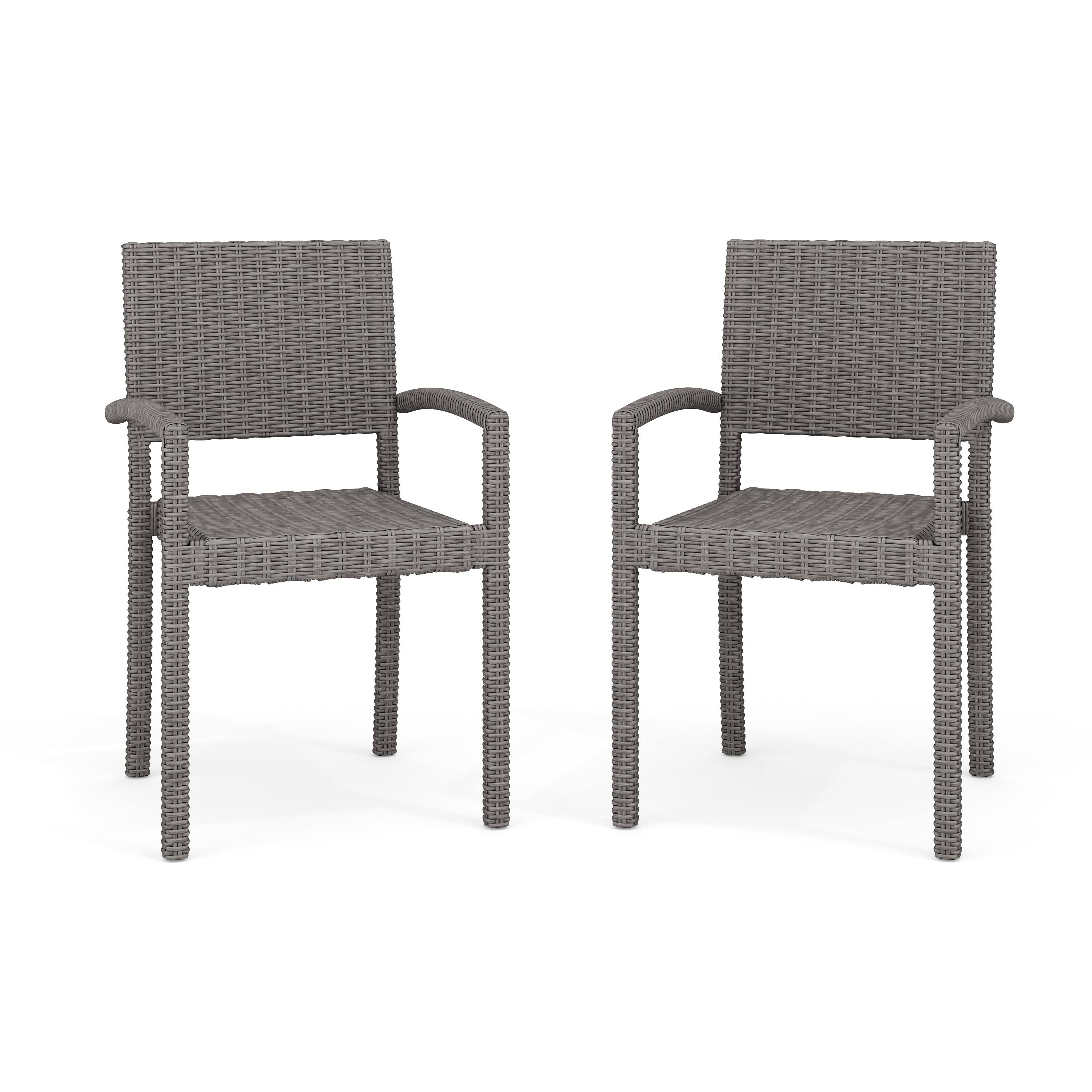 Front. Martha Stewart - Bedford 2PK Outdoor Rattan Wicker Stackable Dining Armchairs - Gray.