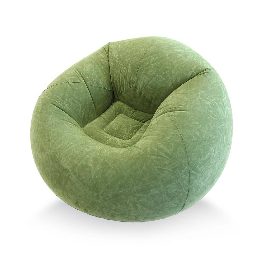 Front. PO3TICJUNKI3 - Inflatable Beanless Bean Bag Chair Lounge Sofa - Military Green.