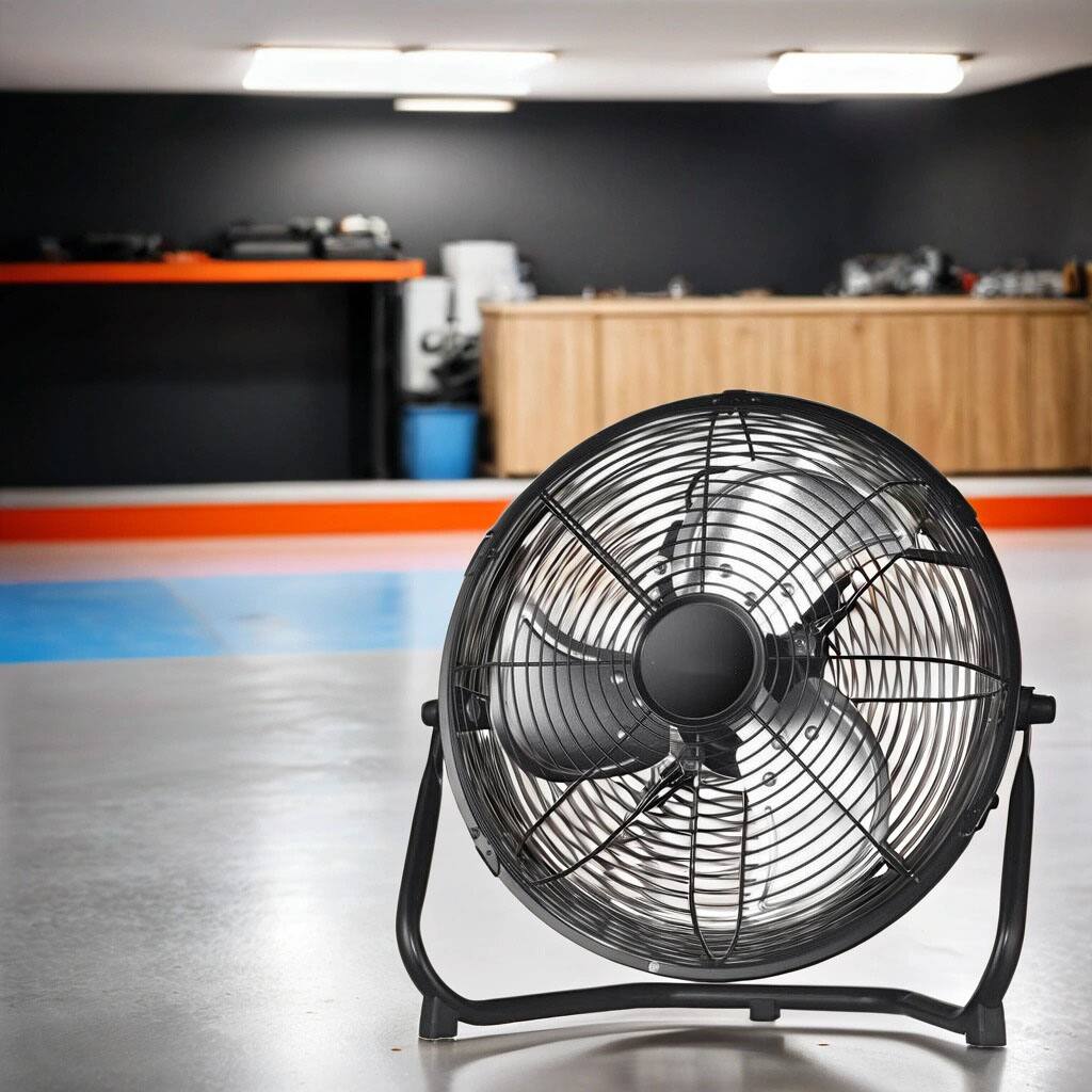 Front. Ecooso - 18 in. 3-Speed High-Velocity Industrial Heavy Duty Metal Floor Fan in Black with Tilting Head for Outdoor/Indoor Use - Black.