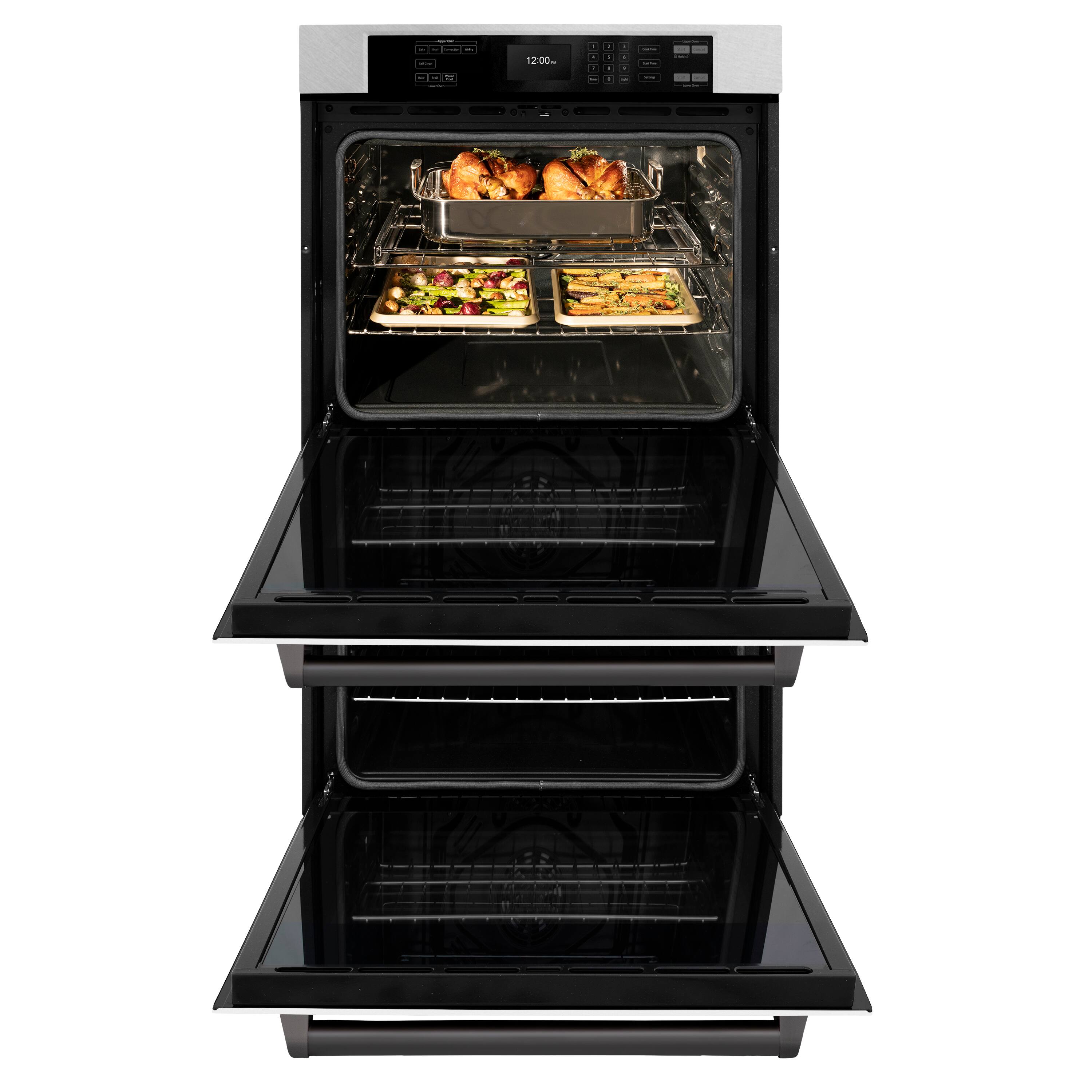 Angle. ZLINE - ZLINE 30 in. Autograph Double Wall Oven w/ Air Fry in Satin Steel w/ White and Black - Satin Stainless Steel.