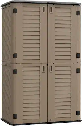 Yardgrace - 66 Cu.ft Waterproof Resin Vertical Storage Shed, Lockable. Outdoor Storage Box for Garden, Backyard, Home & Pool - Brown