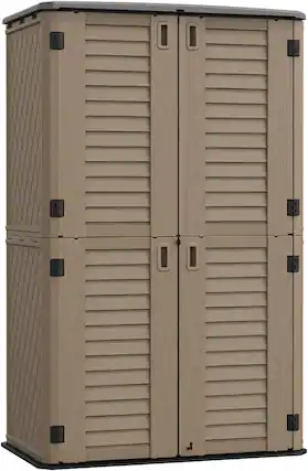 Front. Yardgrace - 66 Cu.ft Waterproof Resin Vertical Storage Shed, Lockable. Outdoor Storage Box for Garden, Backyard, Home & Pool - Brown.