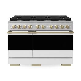ZLINE - Autograph 48 in. 6.7 cu. ft. Marino Freestanding Double Oven Gas Range with 8 Burners White Doors and Bronze Accents - Satin Stainless Steel