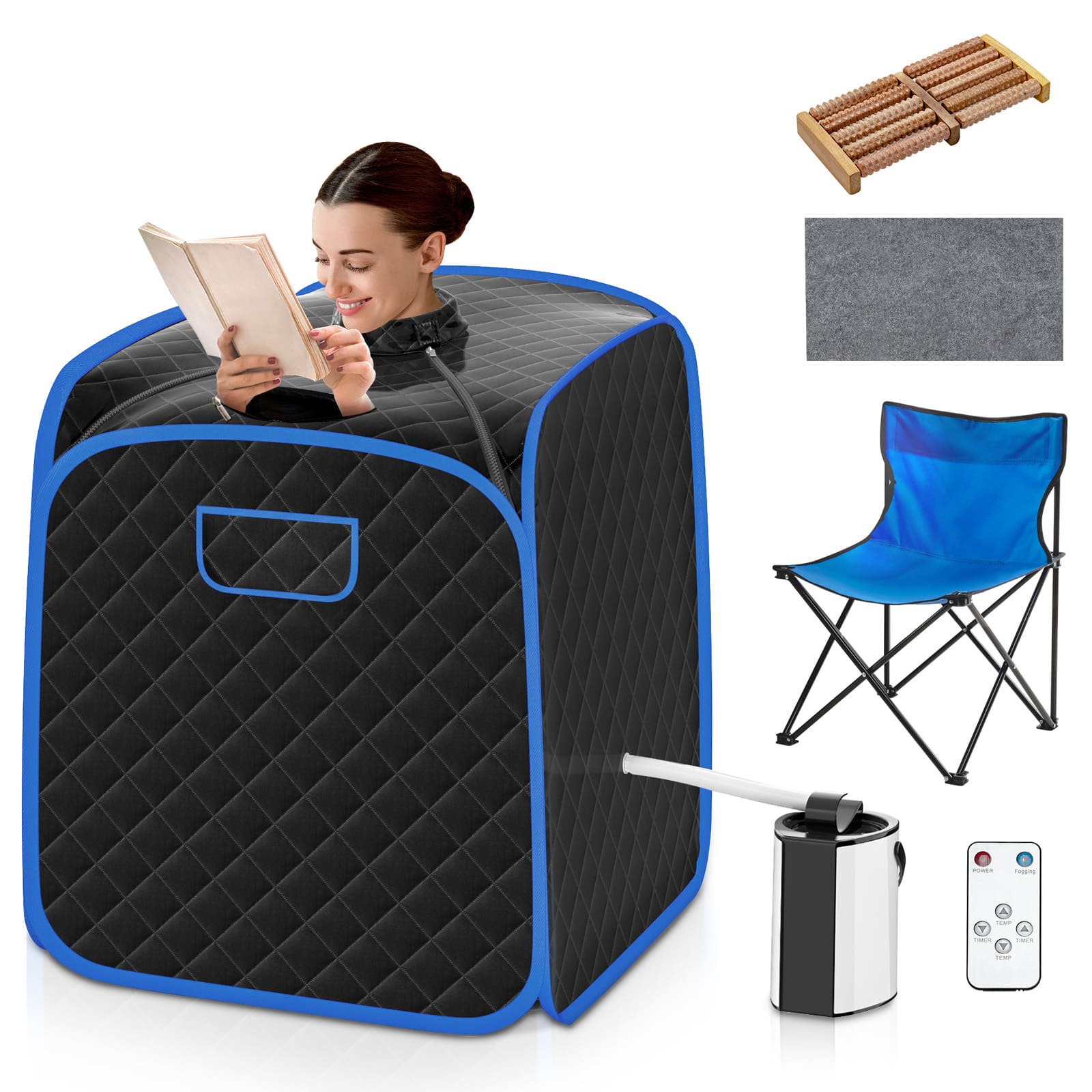 Front. Costway - Portable Steam Sauna Black - Black + Blue.