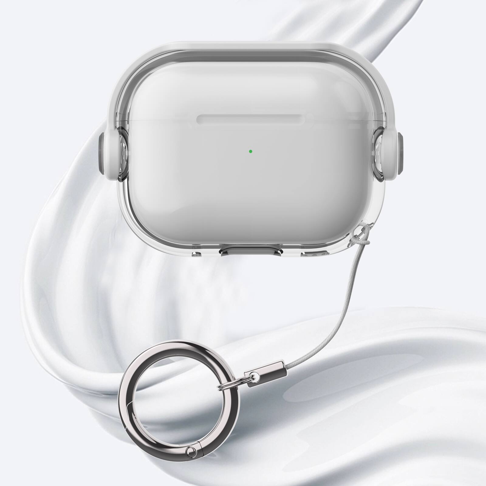 Front. Dteck - For Apple Airpods 4th/5th Gen Slim Fit Clear Kickstand Shockproof Drop Protection Case With Anti-Loss Ring - White.