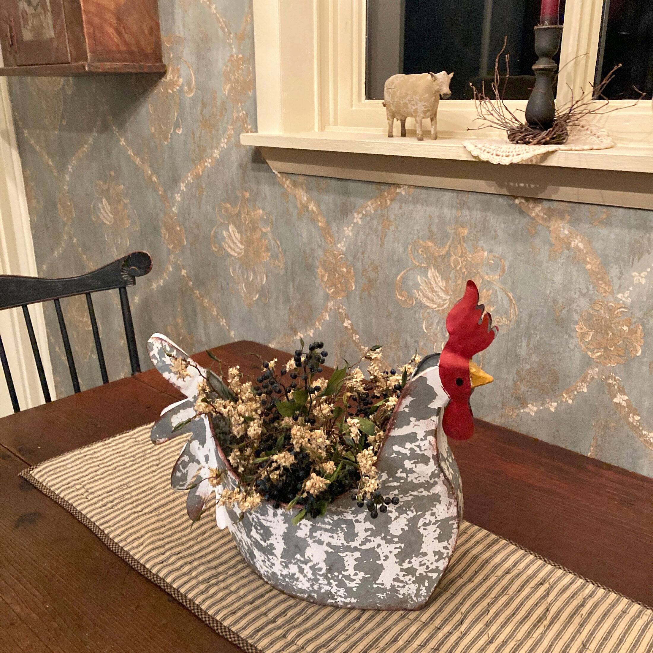 Alt View 5. Zeckos - Weathered White Galvanized Metal Rooster Planter - Farmhouse Garden Decor - Silver.