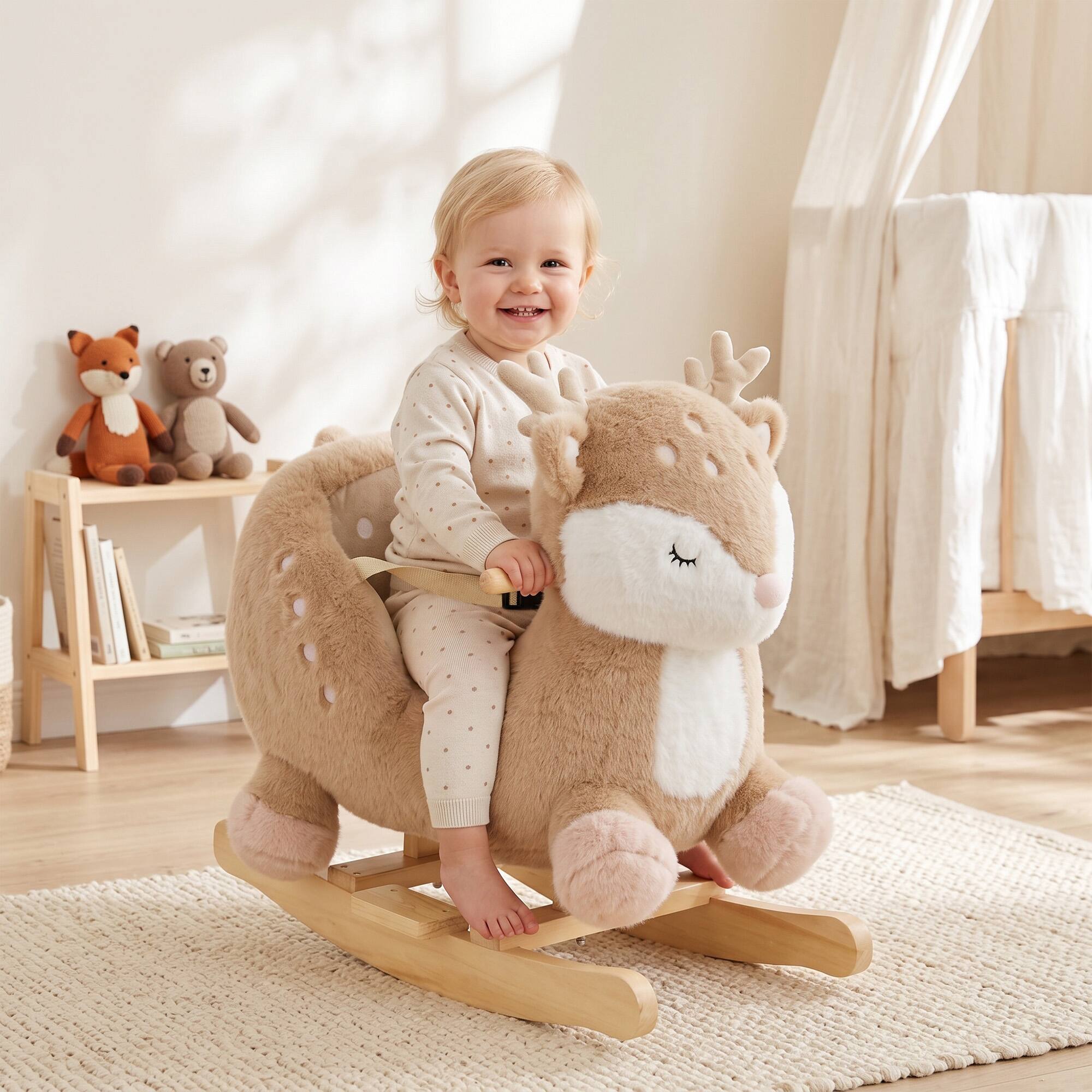 Alt View 1. Qaba - Rocking Horse for Toddlers 1-3 Years, Spotted Deer Rocking Horse Toy with Sounds - Brown.