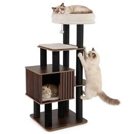 Gymax - 53 5'' Tall Cat Tree for Indoor Cat Wooden Cat Tower Top Perch w/ Soft Padding