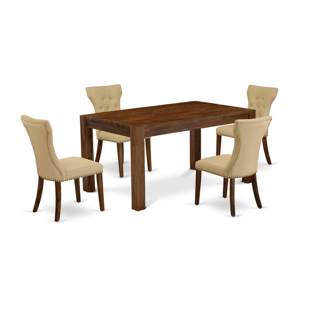 Left. East West Furniture - East West Furniture CNGA5-N8-03 5-Piece Dining Table Set- 4 Parson Chairs with Brown Linen Fabric Seat and Button - Natural.