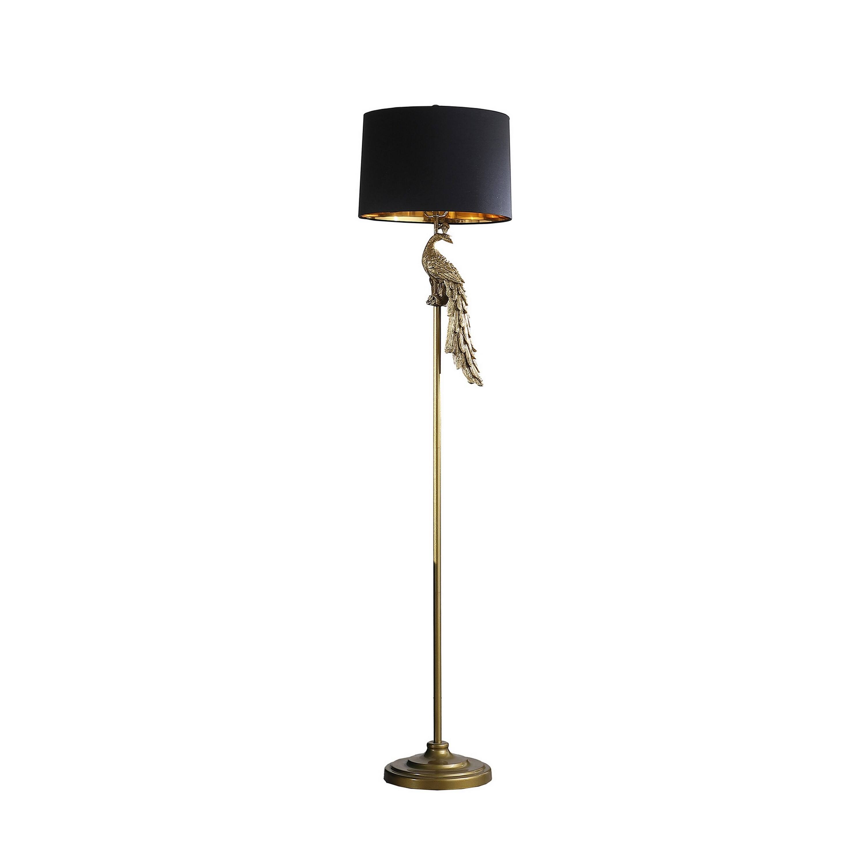 Front. Manhattan Lane - 65 Inch Floor Lamp, Peacock, Linen Drum Shade, Pedestal Branch.