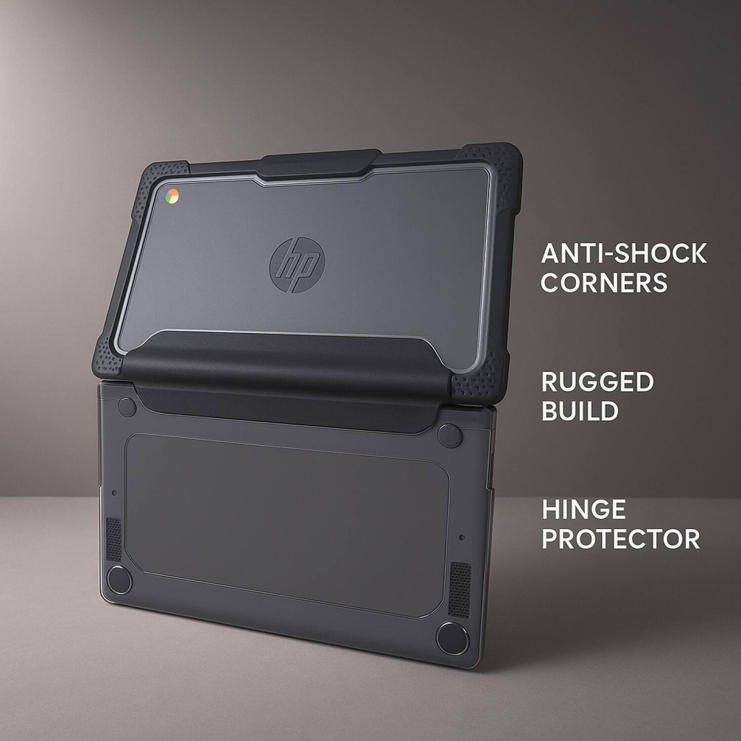 - Anti-Shock Corners
- Rugged Build
- Hinge Protector