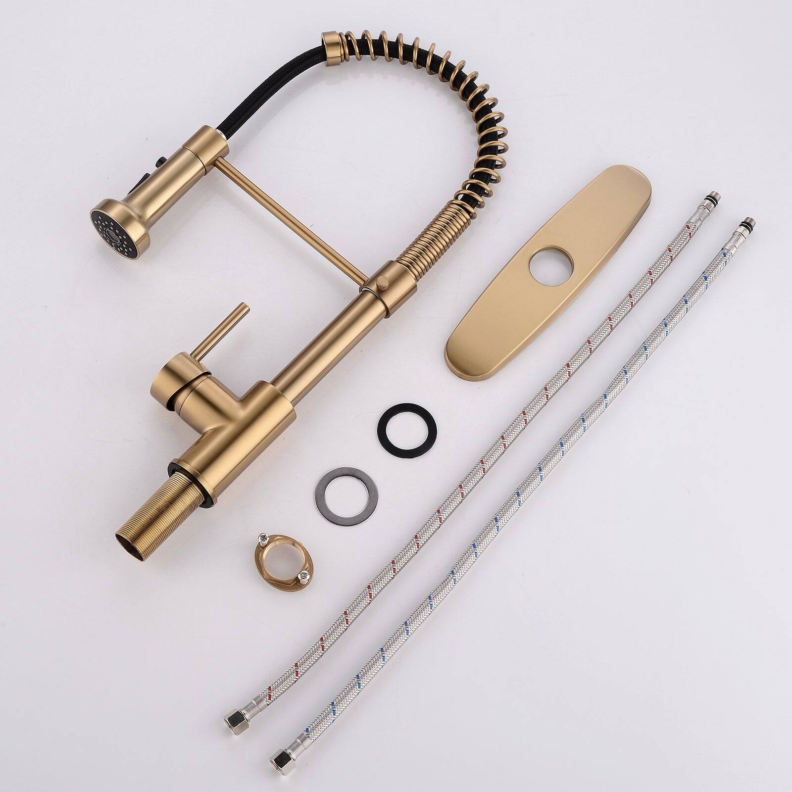 Alt View 2. Boyel Living - Contemporary Single Handle Gooseneck Pull Down Sprayer Kitchen Faucet Brushed Gold - Brushed Gold.