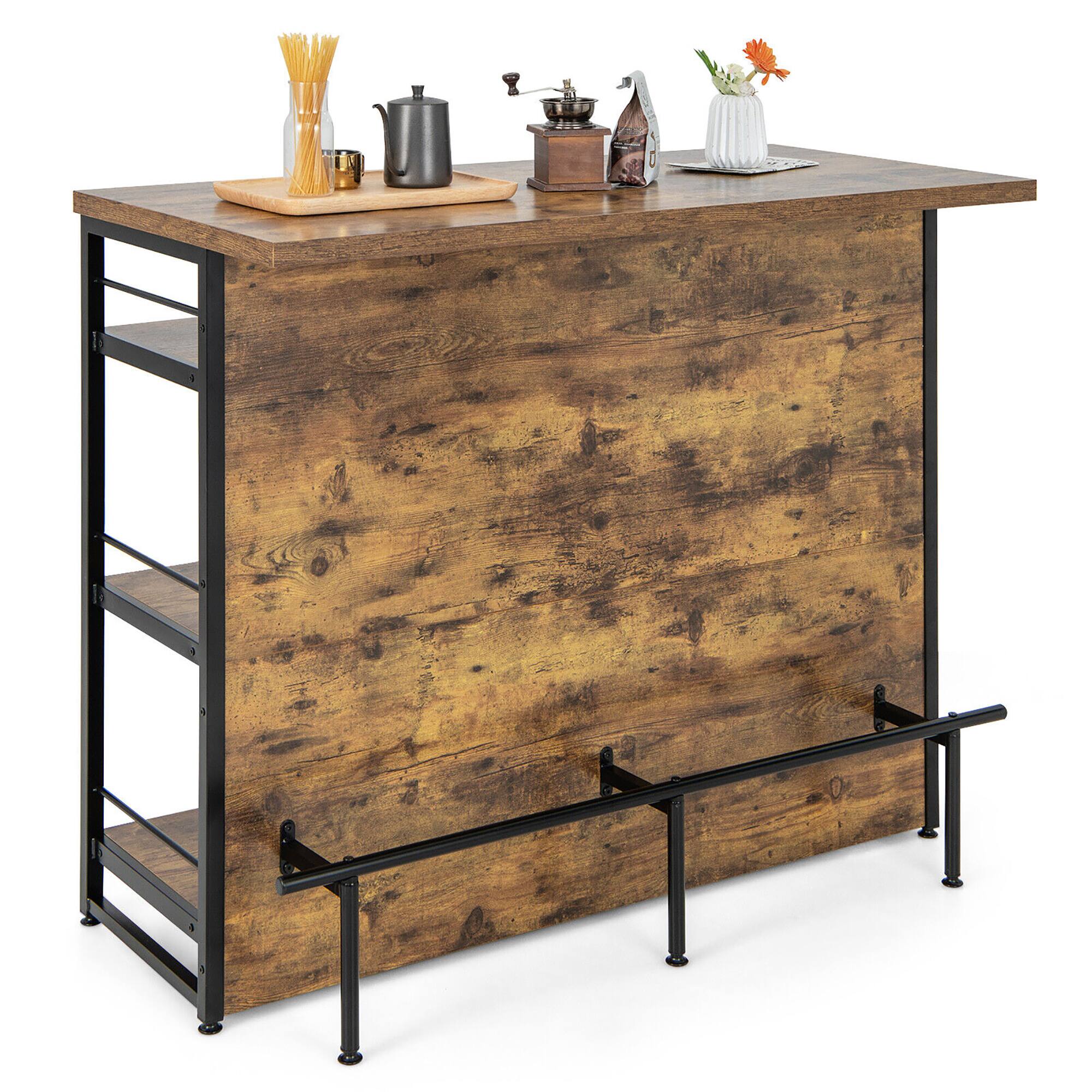 Alt View 7. Gymax - Gymax Industrial Kitchen Island Bar Table 4-Tier Storage Shelf Wine Rack Glass Holders - Rustic Brown.