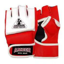 Amber Sporting Goods - Premium Leather MMA Amateur Competition Gloves: Training and Competition, Red Small - Red/White