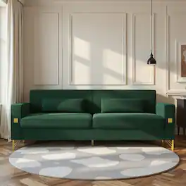 Anysun - Luxury 3-Seat Velvet Sofa with Gold Accents - Plush Cushions for Living Room & Office. - Green