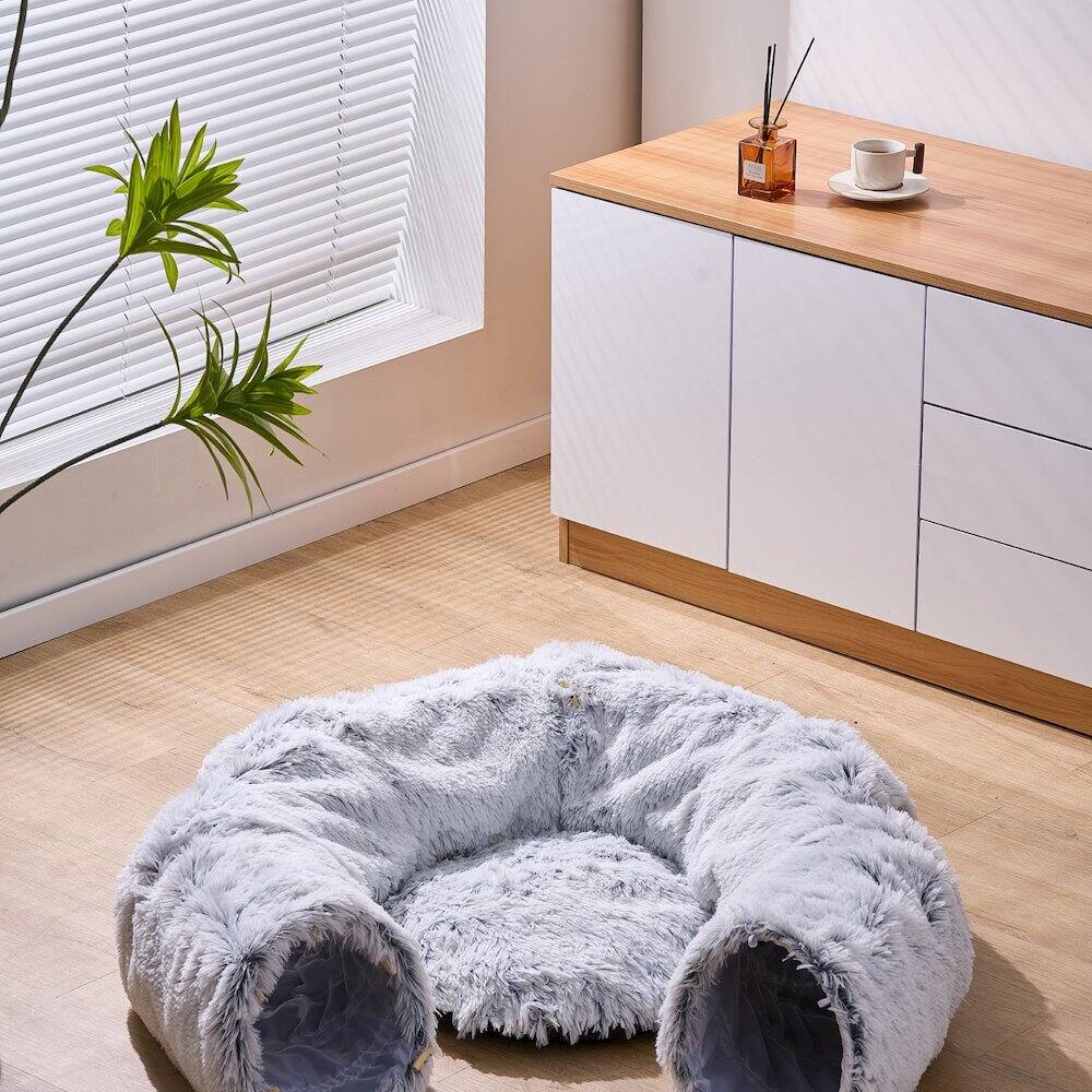 Alt View 5. PetPals - Grey Cat Tunnel with Faux Fur - Grey.