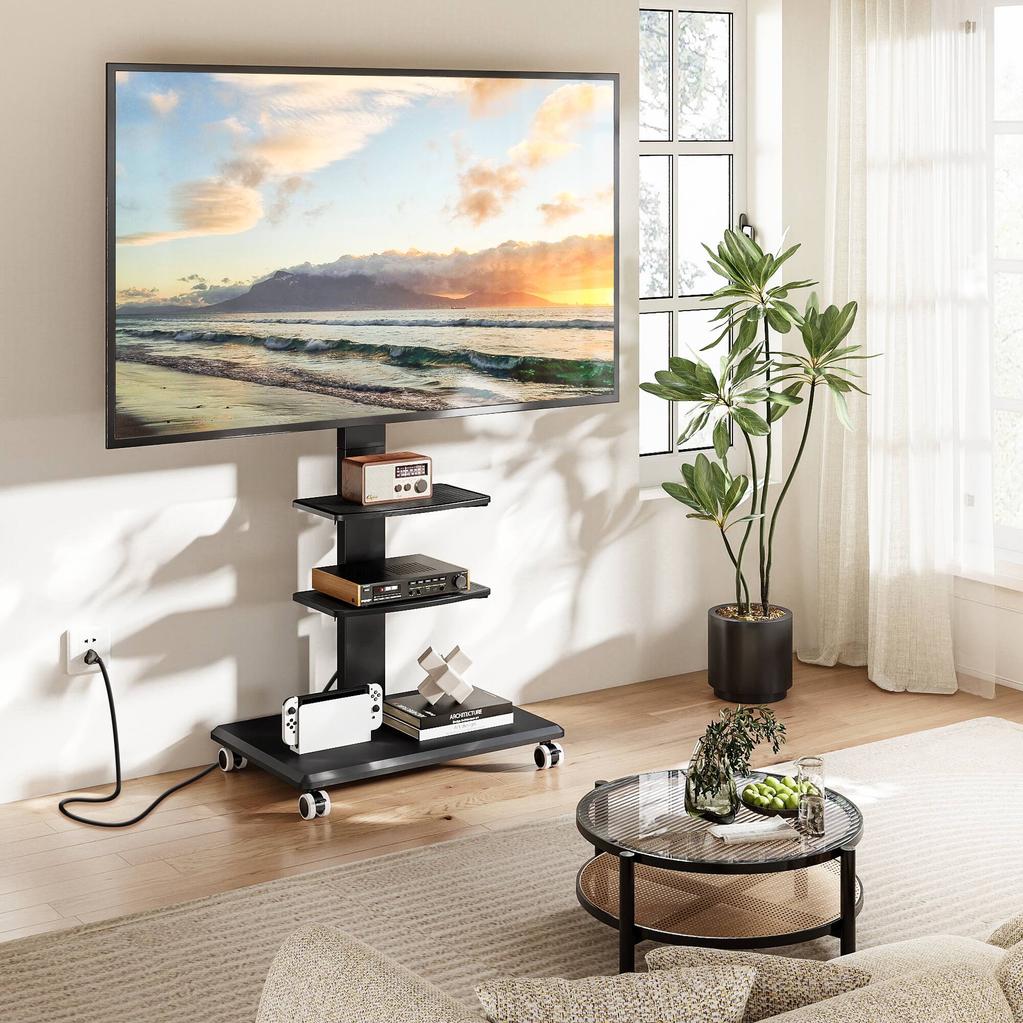 Alt View 3. Rfiver - Suitable for 32 to 75 inch mobile TV stands - Black.