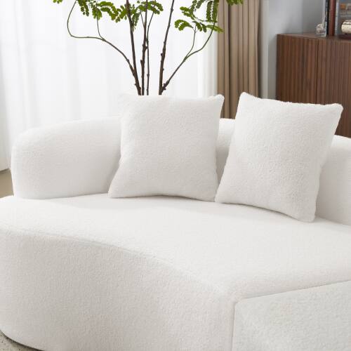 Alt View 1. Anysun - Curved 4-Seat Grey Teddy Velvet Sofa - Full Compression Sponge, No Assembly, Compact for Small Spaces & Apartments - White.