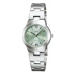 Casio - Women’s Stainless Steel Analog Watch with Green Dial - LTP-1241D-3A - Silver