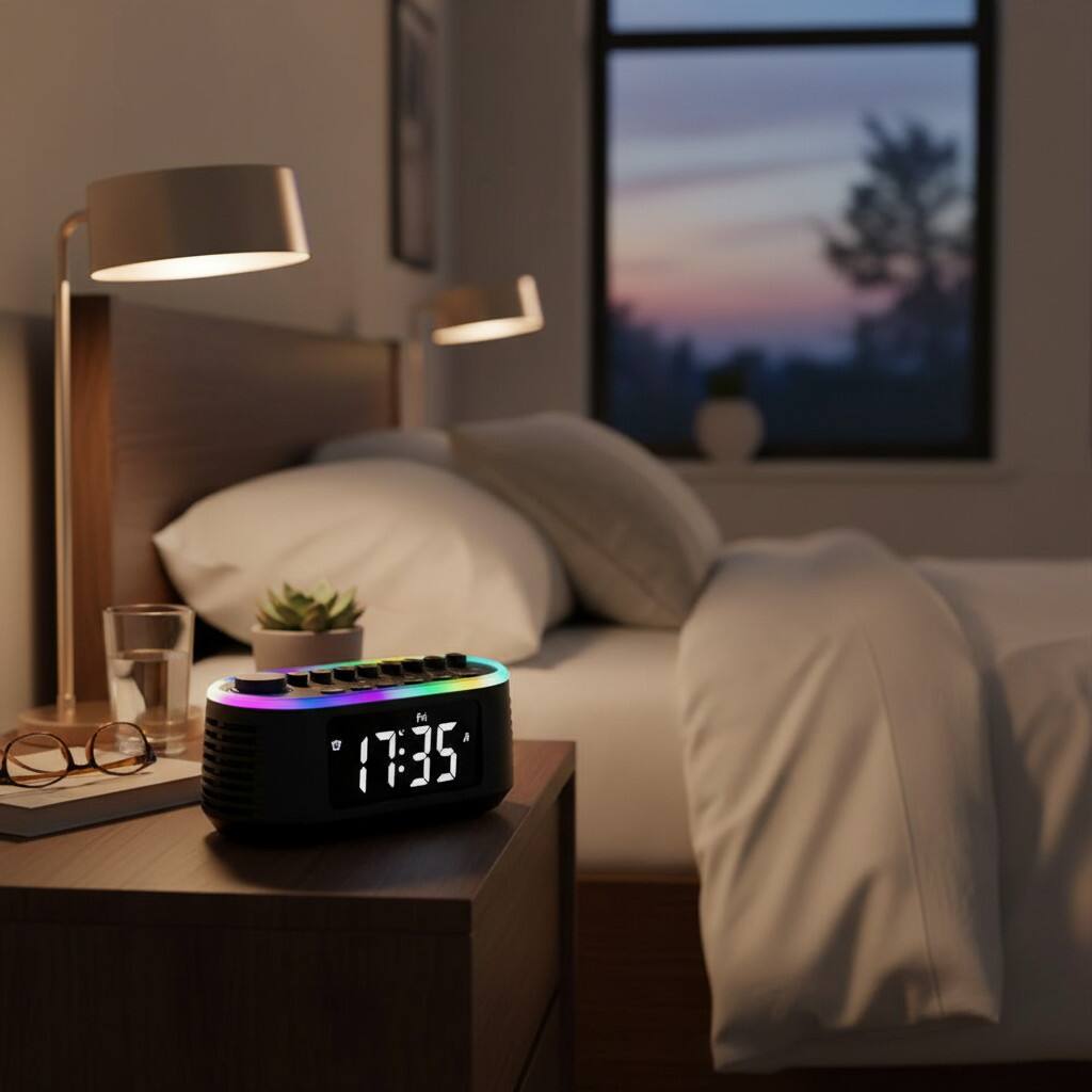 Alt View 2. Dazzed Corner - White Noise Machine Bluetooth Speaker, Digital Alarm Clock - Black.