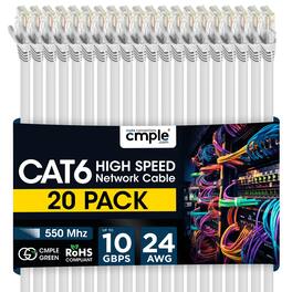 Cmple.com - Cmple - 20 Pack Cat6 Ethernet Cable 3 ft Cat 6 Network Cables, RJ45, 10Gbps LAN Patch Cord 550Mhz Cat 6 Wire - White