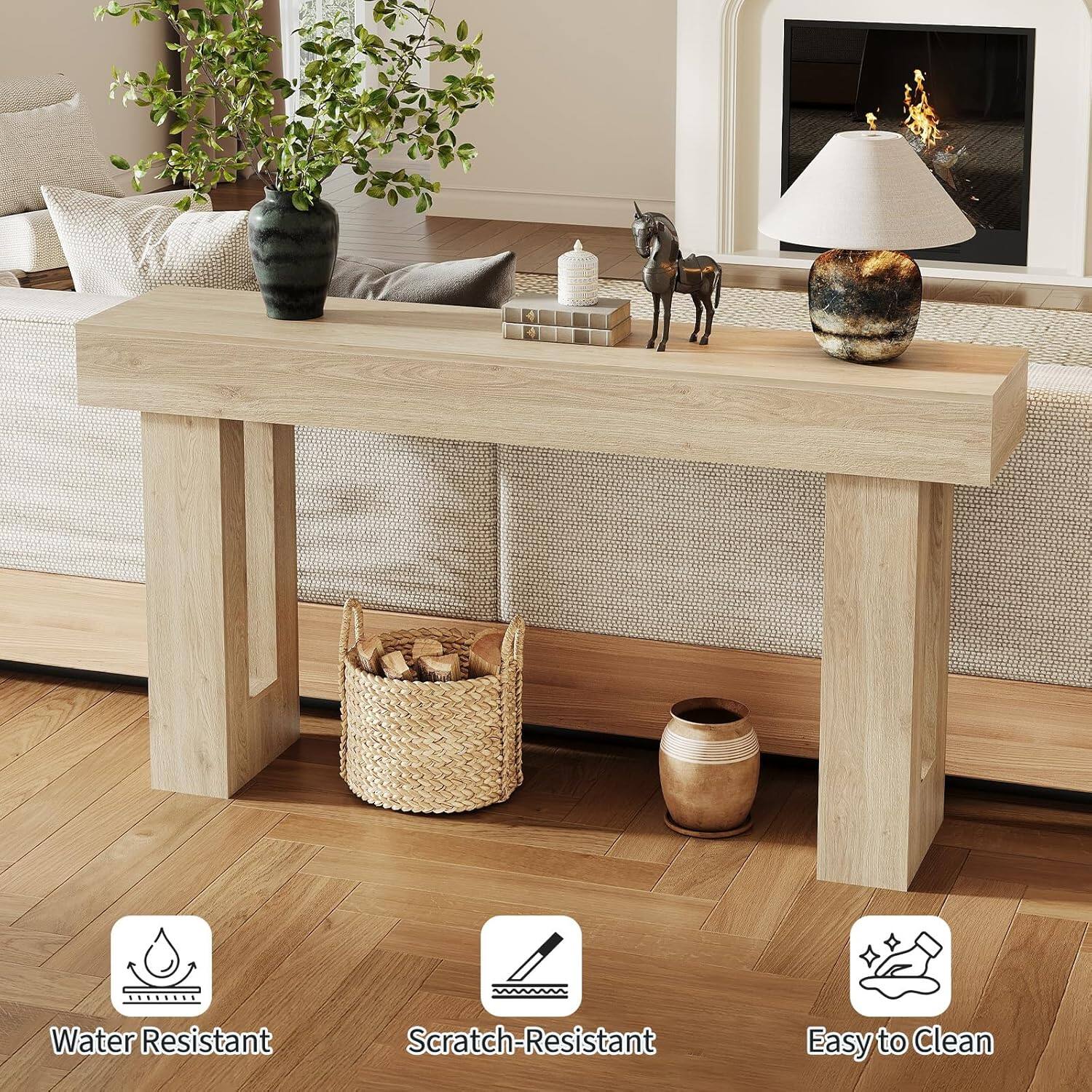 Alt View 2. GARVEE - Rectangular Console Table,63" Long Narrow Farmhouse Wood Entryway Table , Sofa Table Behind Couch,Brown - Natural.