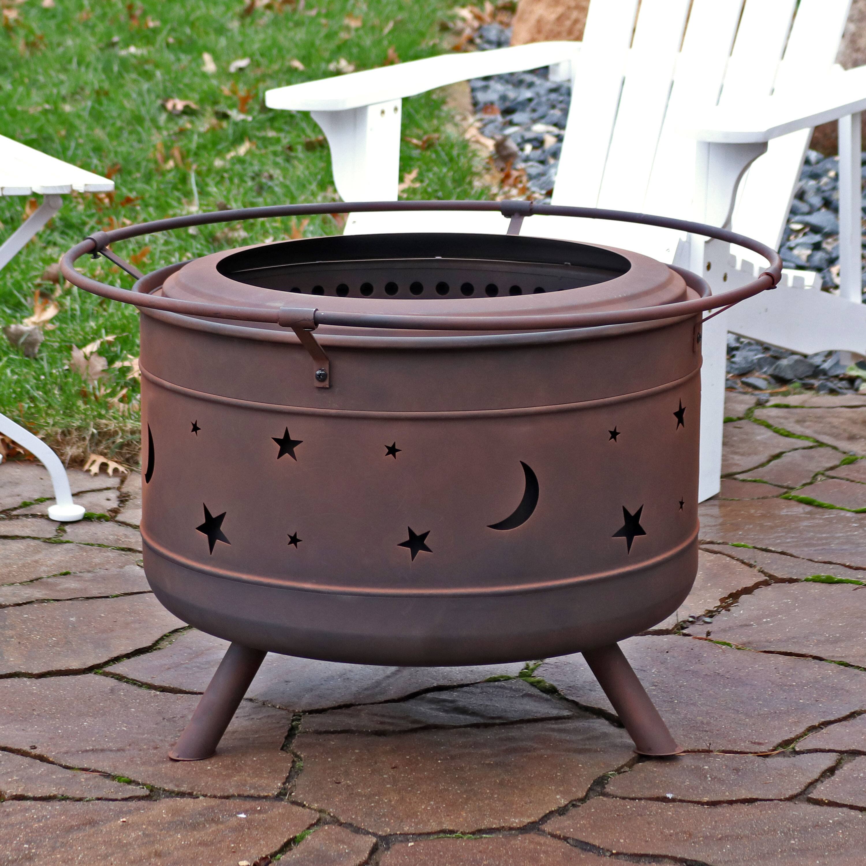 Alt View 1. Sunnydaze - 30 in Cosmic Steel Smokeless Fire Pit with Log Poker and Cover - Bronze.