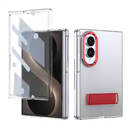 Dteck - for Samsung Galaxy Z Fold8 Slim Clear Case with Built-in Screen Protector & Kickstand, Shockproof Hard PC Shell - Red