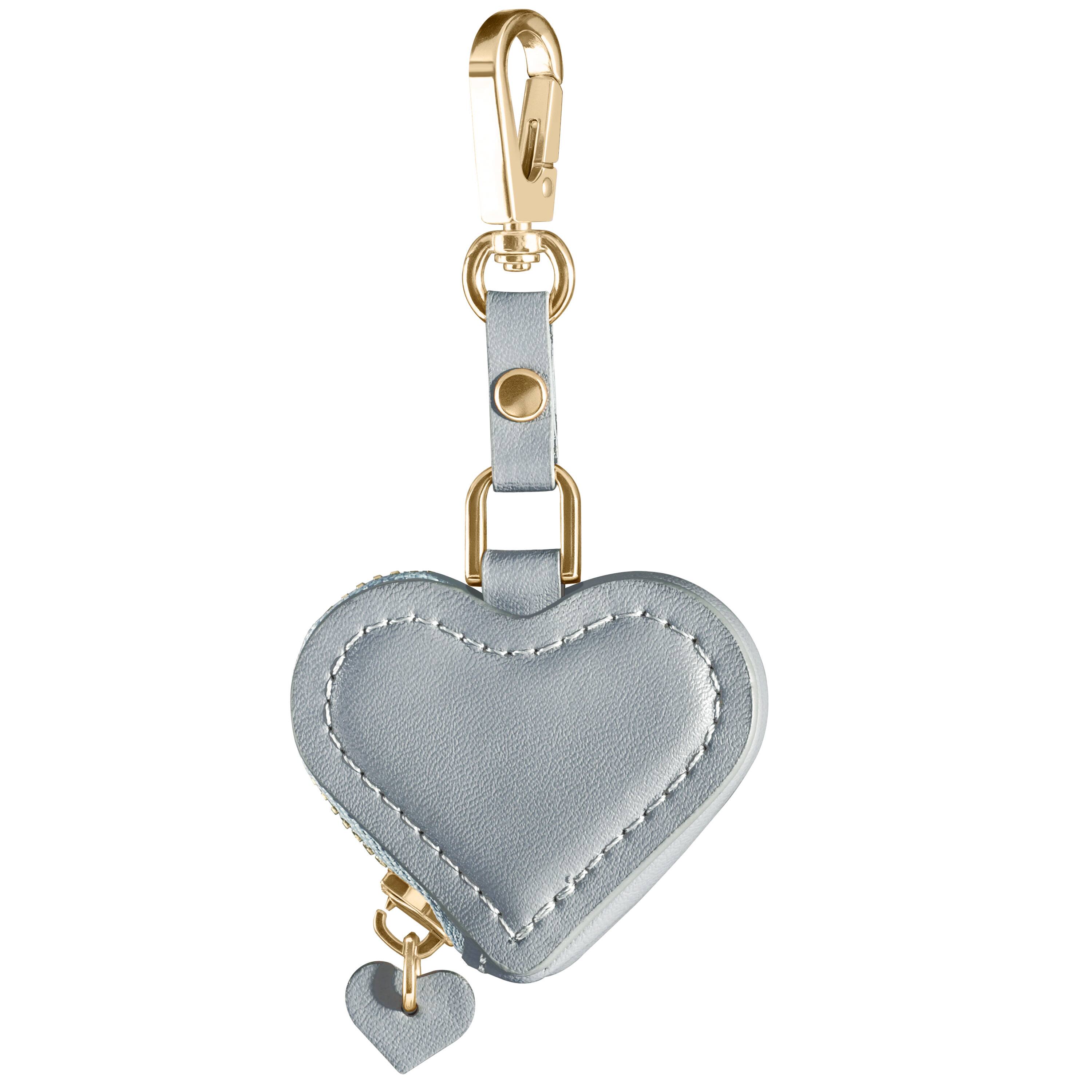 Angle. Posh Tech - Heart Bag Charm for Airtag® - Blue.