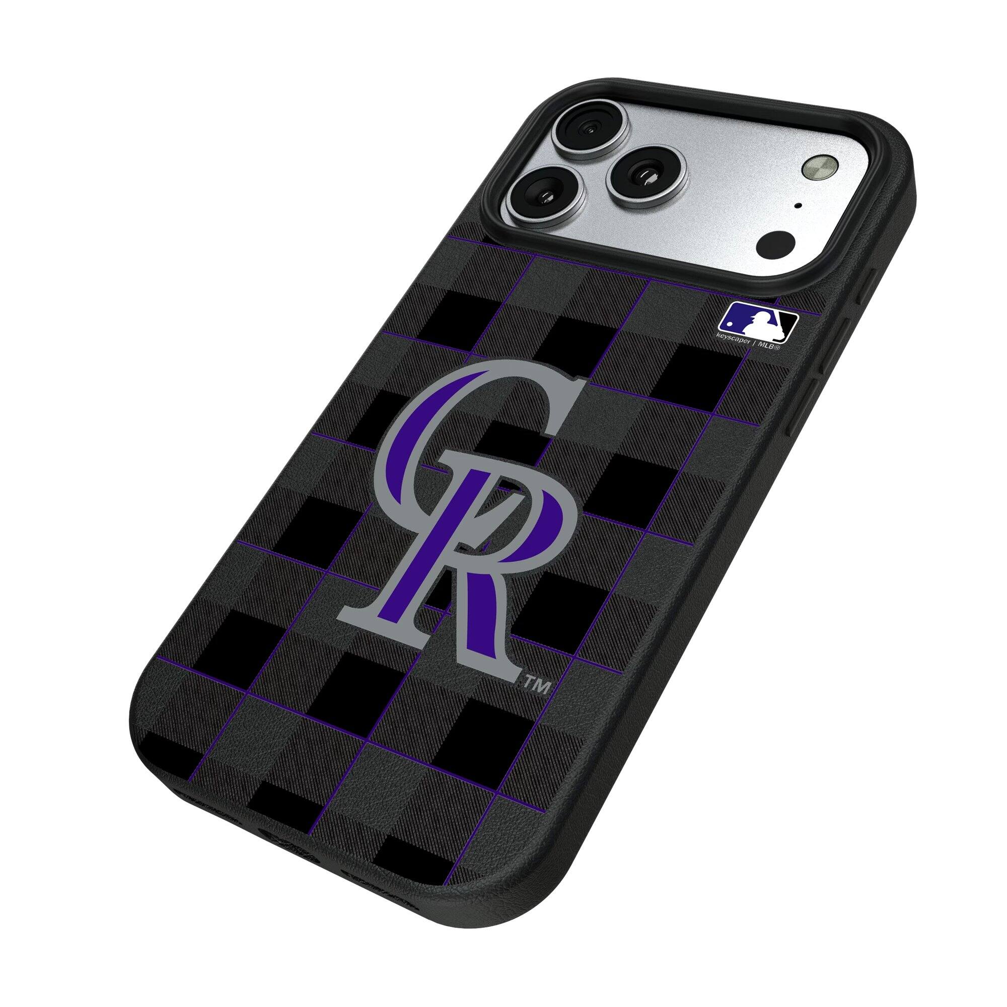Alt View 1. Keyscaper - Colorado Rockies Plaid Magnetic Bump iPhone Case - 16 Plus - Black.