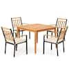 Front. Costway - Costway 5 PCS Patio Acacia Wood Dining Set with Soft Seat Cushions Umbrella Hole for Yard - Natural,Black.