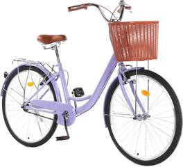 GARVEE - 26" Women's Beach Cruiser Bike - Step-Through 1-Speed with Basket & Adjustable Seat Comfort Commuter Bicycle - Purple