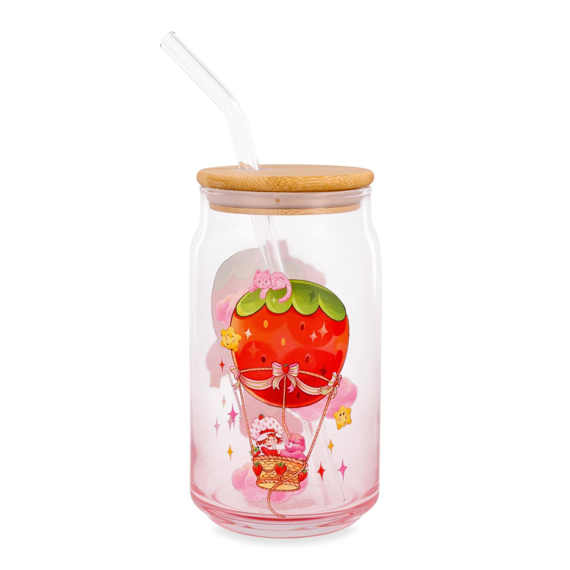 Alt View 10. Silver Buffalo - Care Bears x Strawberry Shortcake 16-Ounce Glass Tumbler With Lid and Straw - Pink.