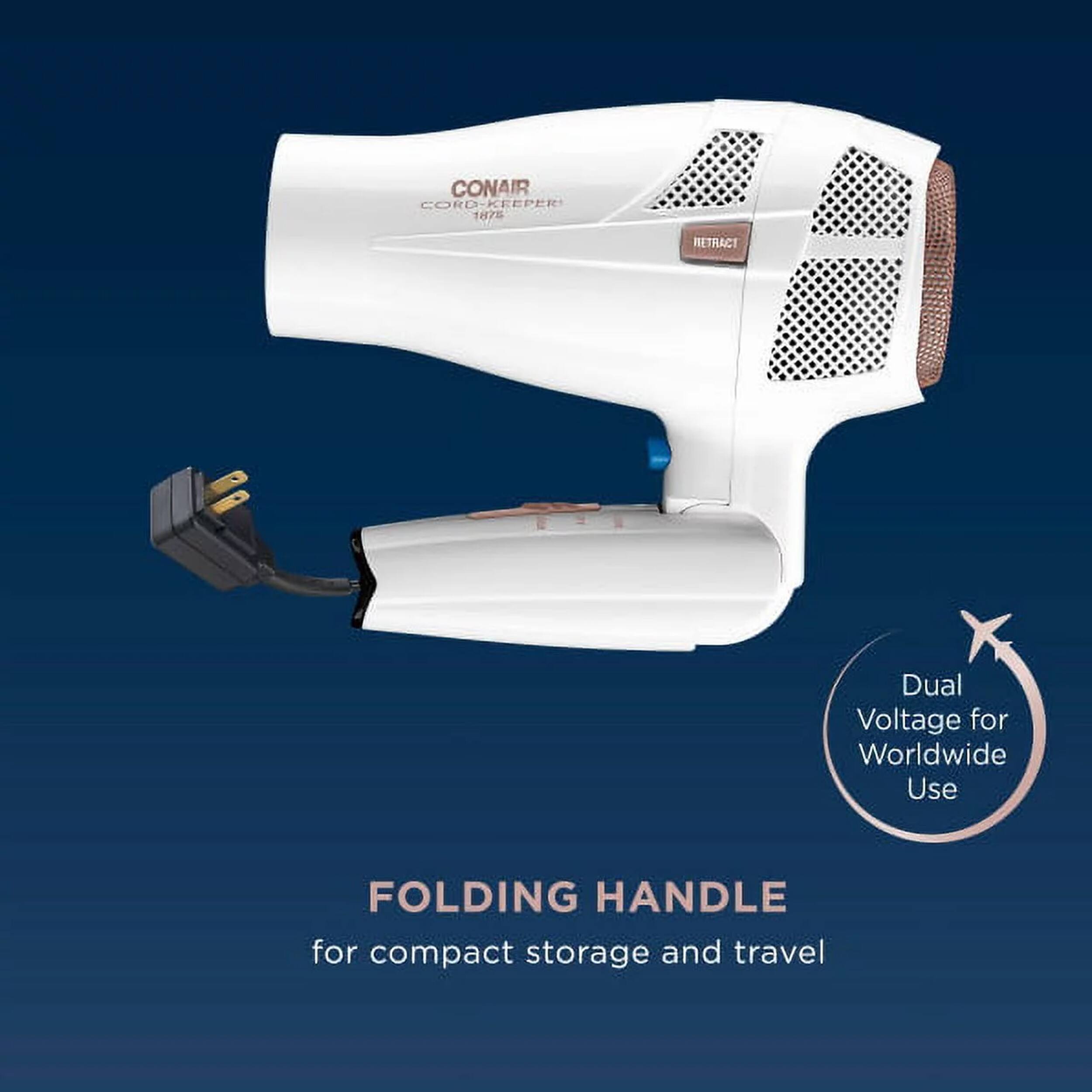 CONAIR CORD-KEEPER 1878 HETRACT Dual Voltage for Worldwide Use FOLDING HANDLE for compact storage and travel