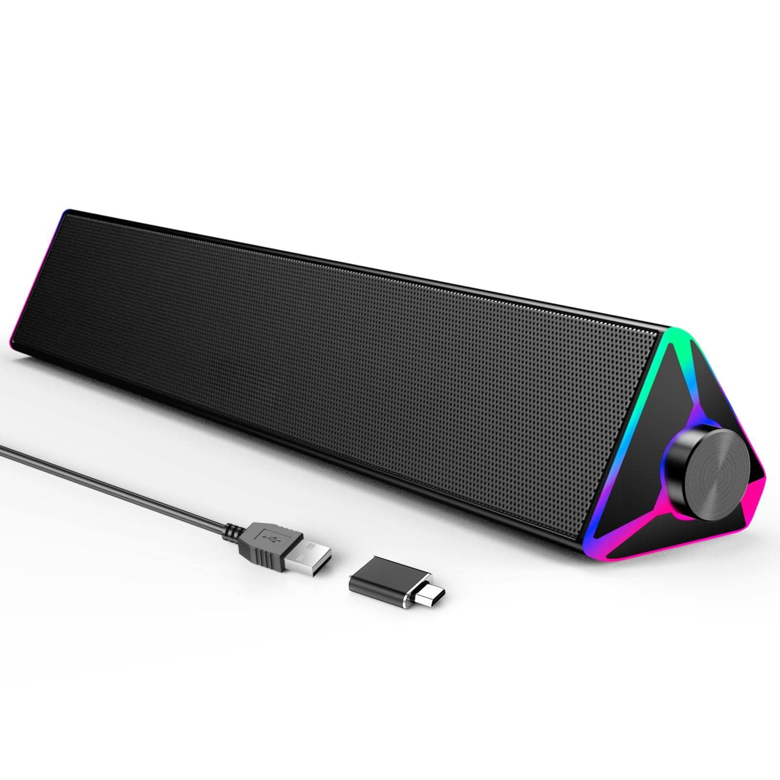 Cedar Assembly - Computer Speakers For Desktop Pc With Single Usb Power And Stereo Sound Touch Lights Gaming Bar Monitor L - Default