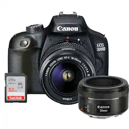 Canon - EOS 2000D / Rebel T7 Digital SLR Camera + 18-55 + EF 50mm f/1.8 STM Lens Kit - Black