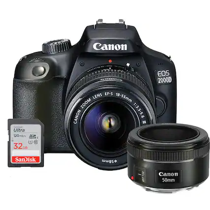 Canon EOS 2000D
EF-S LENS 18-55mm ZOOM CANON 1:3.5-5.6 III
SanDisk Ultra 120 MB/s 32GB
Canon 50mm