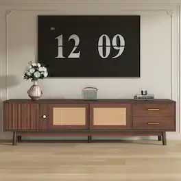 Spaco - Modern TV Stand for 80" TVs with Sliding Doors and Drawers, TV Table with Storage for Living Room, Bedroom - Dark Brown