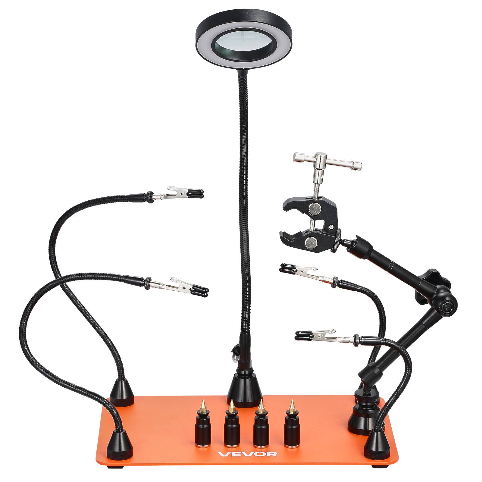 Alt View 5. VEVOR - Magnetic Helping Hands Soldering Station, Third Hand Soldering Tool with 3X LED Magnifying Lamp, 4 PCB Holders - Orange.