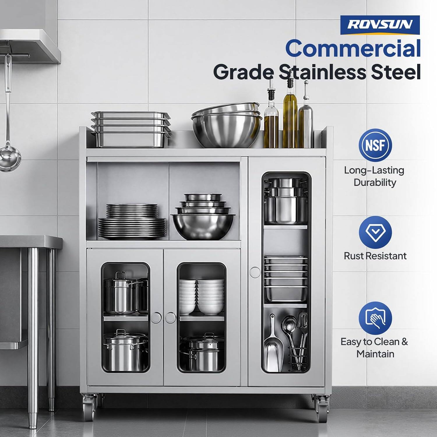 ROVSUN Commercial Grade Stainless Steel NSF Long-Lasting Durability Rust Resistant Easy to Clean & Maintain