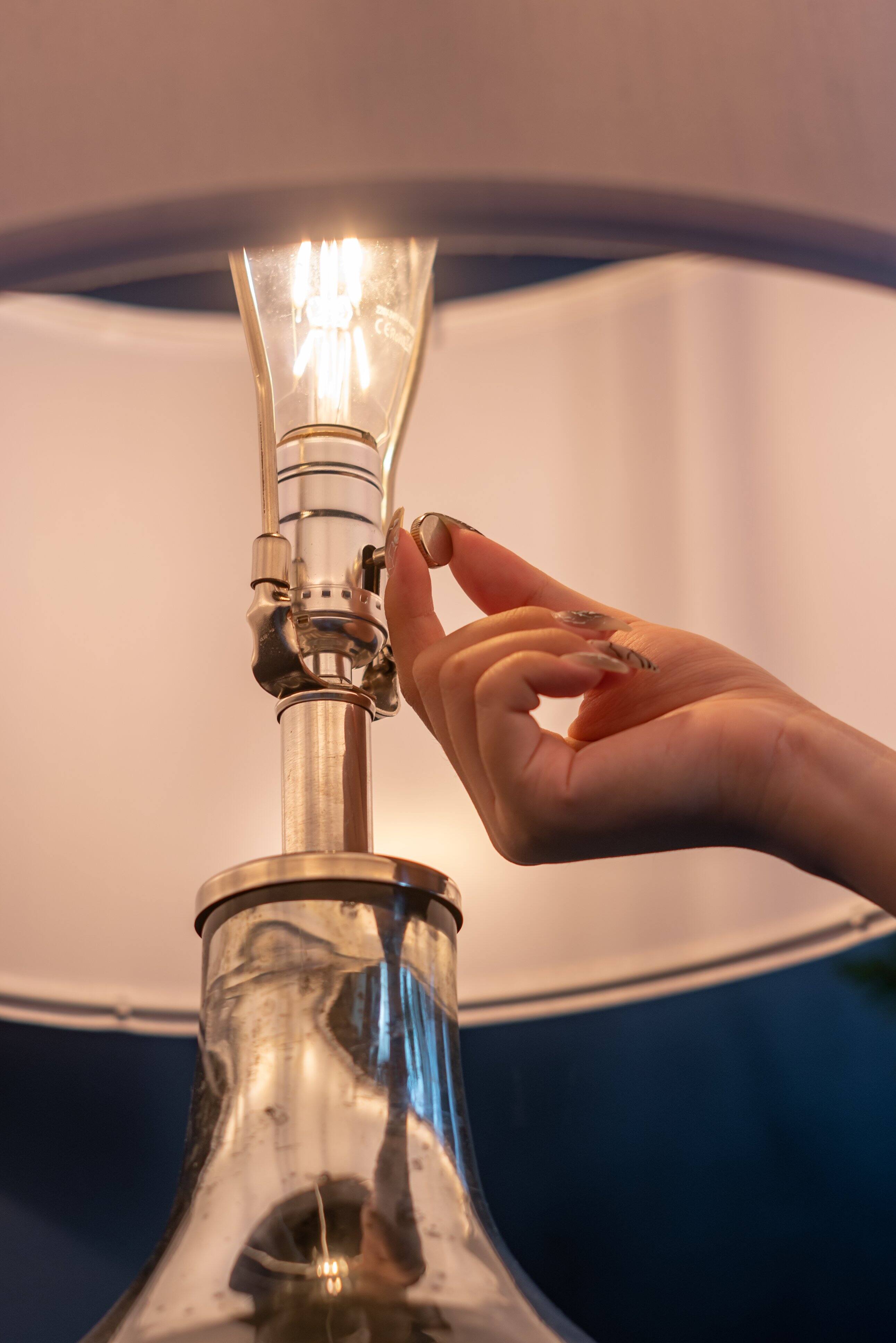 Alt View 2. Dexmalle - Dexmalle-Silver Round Table Lamp with White Fabric Shade-White+Silver.