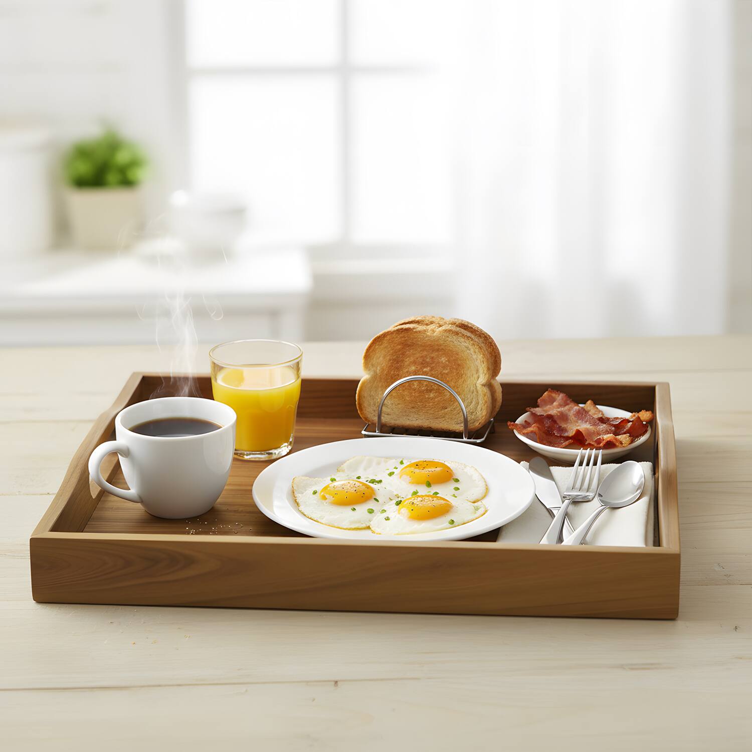 Angle. Garnen - Wood Serving Tray with Handles, Rectangular Wooden Serving Tray for Ottoman Coffee Table Patio Breakfast in Bed, Brown - Brown.