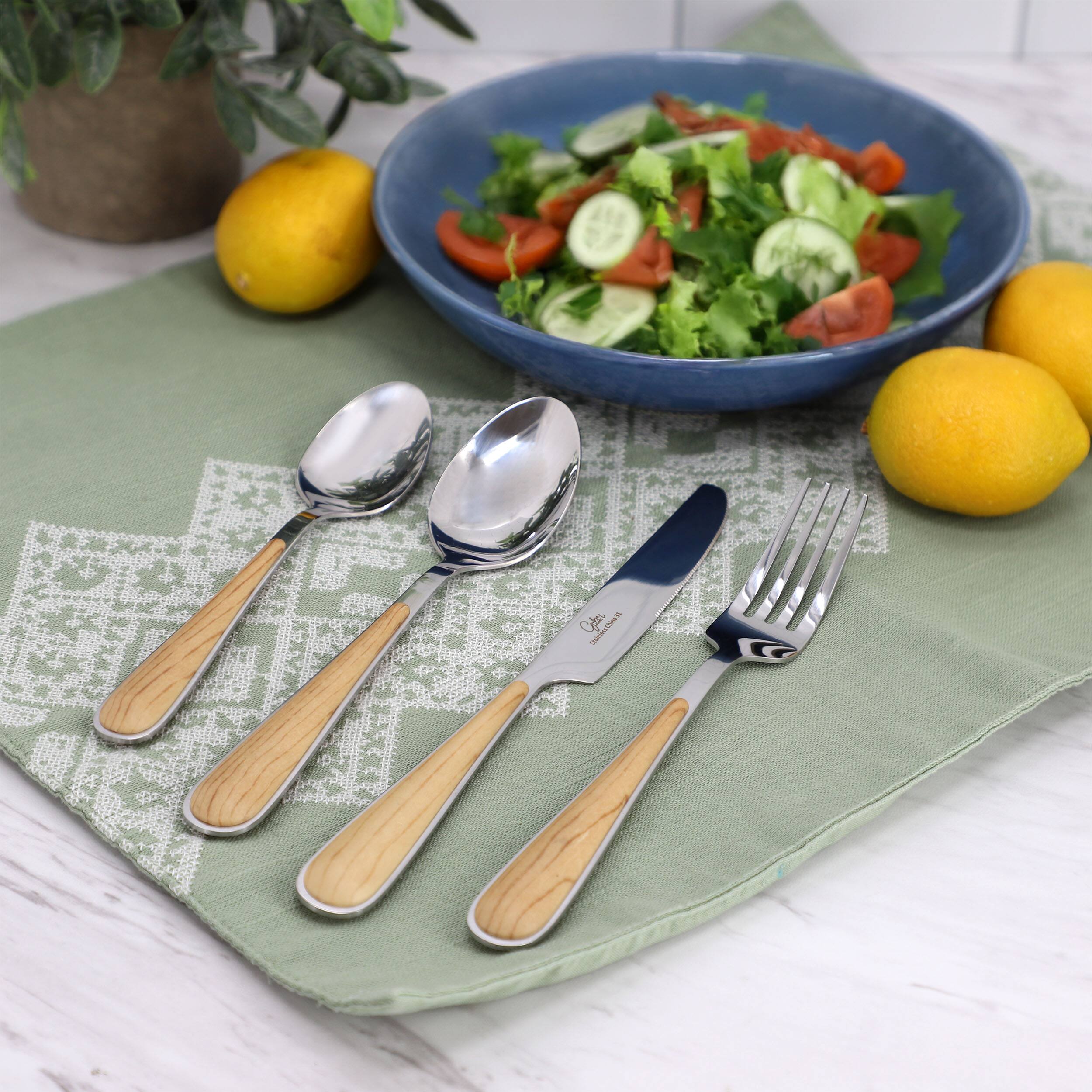 Alt View 6. Gibson - Gibson Home 16 Piece Langhorne Stainless Steel Flatware Set in Brown and Silver - Brown.