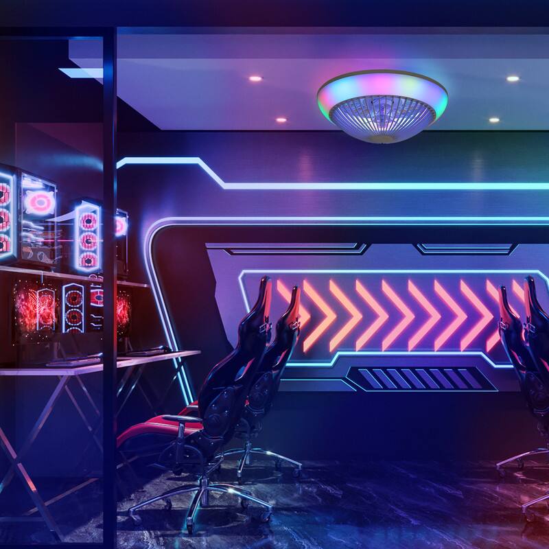 Alt View 8. Sofucor - 15" Bladeless Ceiling Fans with Lights Remote/APP Control Enclosed Flush Mount RGB Ceiling Fan Dimmable LED Ambient - White.