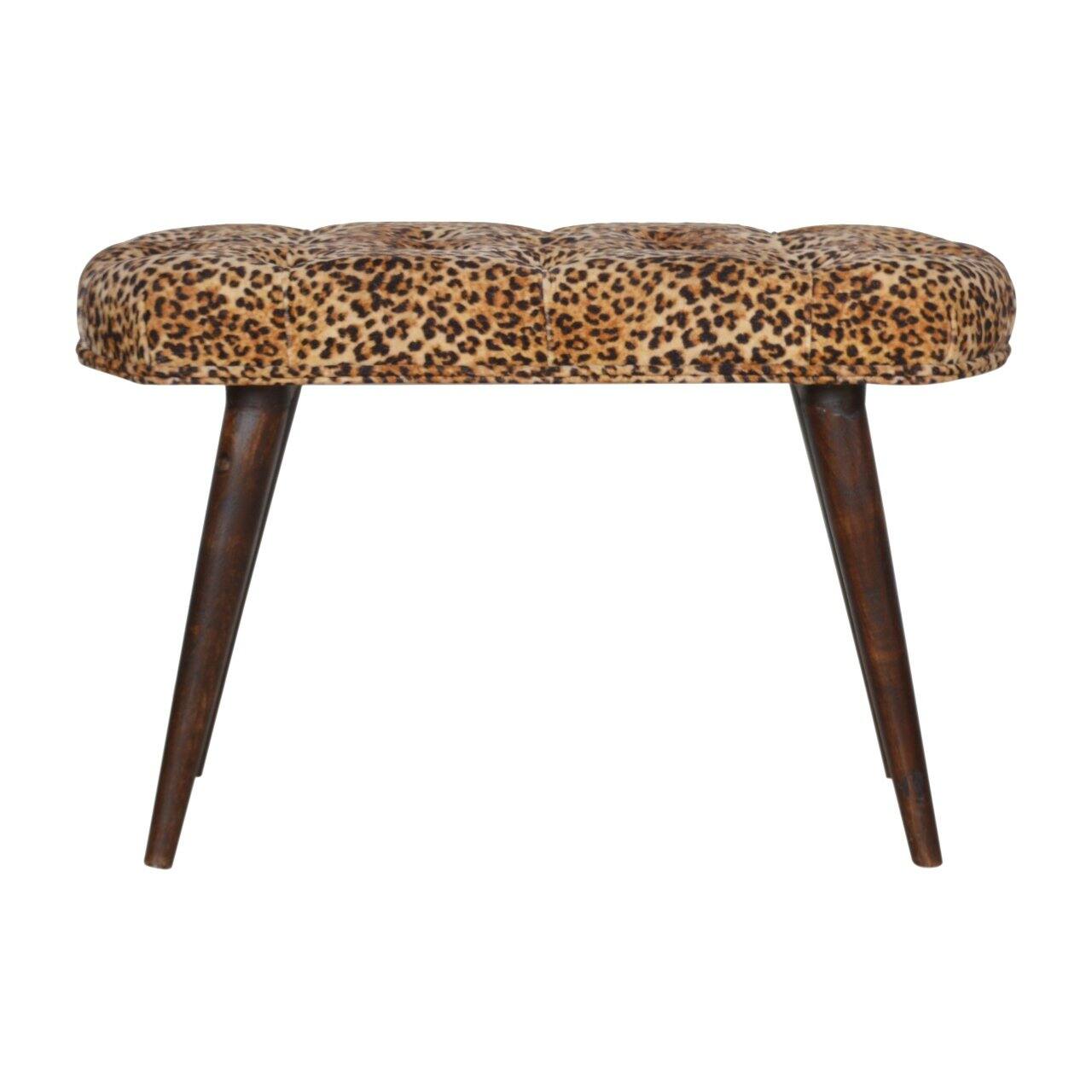 Artisan Furniture - Solid Wood Leopard Print Deep Button Bench, Upholstered - Brown